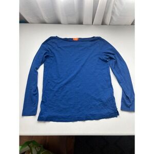 Joe Fresh Womens Royal Blue Slub Knit 100% Cotton Boat‎ Neck Long Sleeve Top M